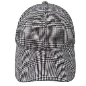 Black White Glen Plaid Check Baseball Cap Hat OS Adjustable Strapback Curved